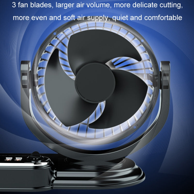 F621U Car Rotatable Turntable Silent Car Double Head Fan, Model: High Allocation USB