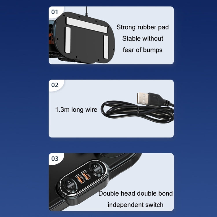 F621 Car Rotatable Turntable Silent Car Double Head Fan, Model: USB
