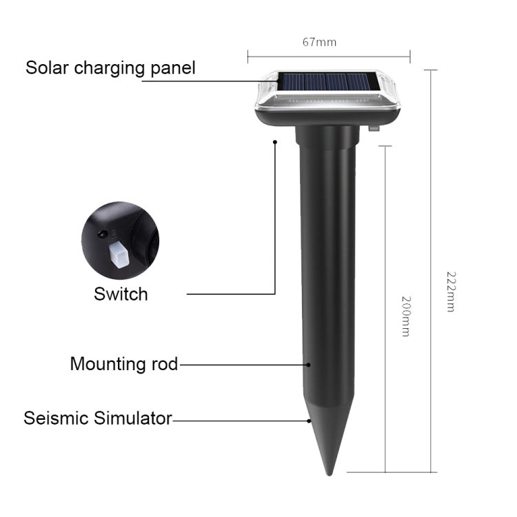SJZ038 Outdoor Water-resistant Solar Ultrasonic Rat Repeller Ultrasonic Animal Repeller, Color: Black