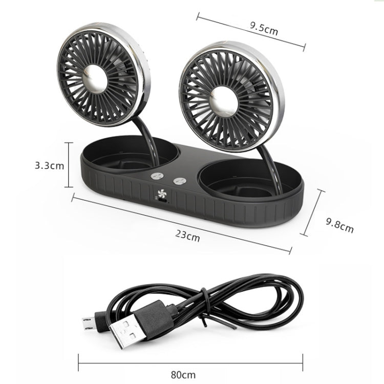 F304 Double-head Hose Built-in Lithium Battery USB Car Fan, Color: Black Silver