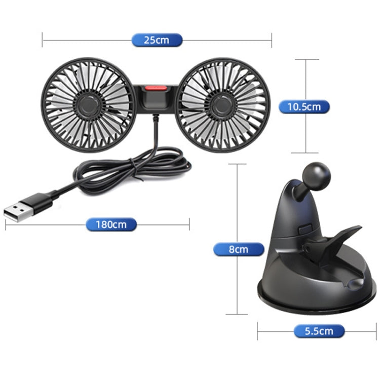 F4206 Suction Cup Double Head Car USB Fan(Black)