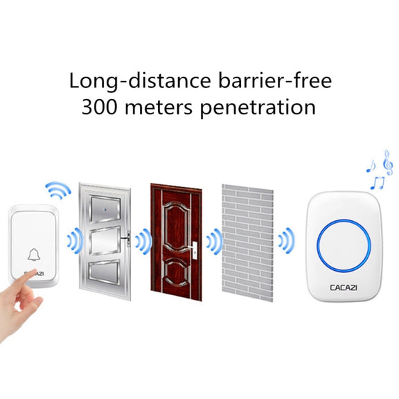 CACAZI A06-DC 1 to 2 Battery Smart Home Wireless Water-resistant Doorbell(White)