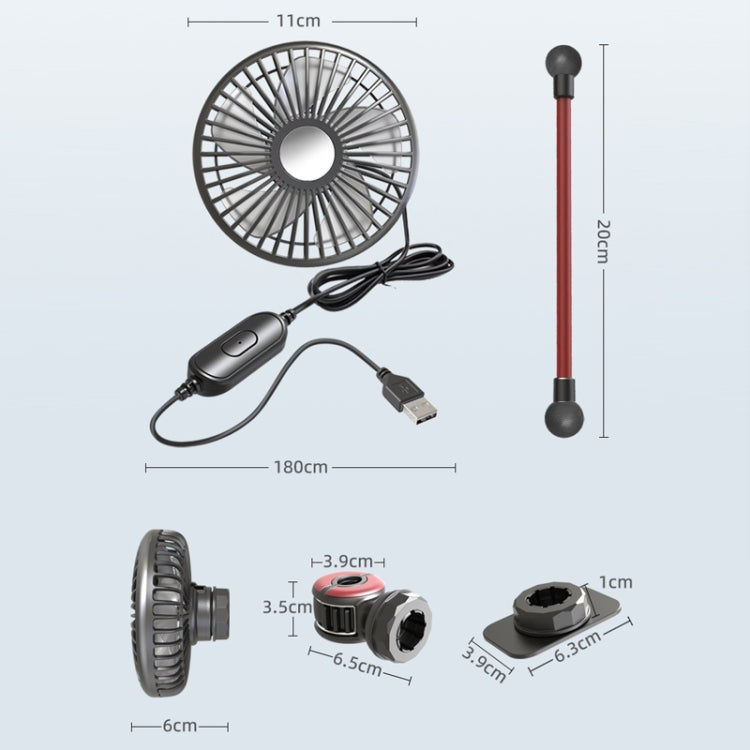 F508 Car Rear Seat USB Air Speed Adjustable Hose Fan(Black Red)