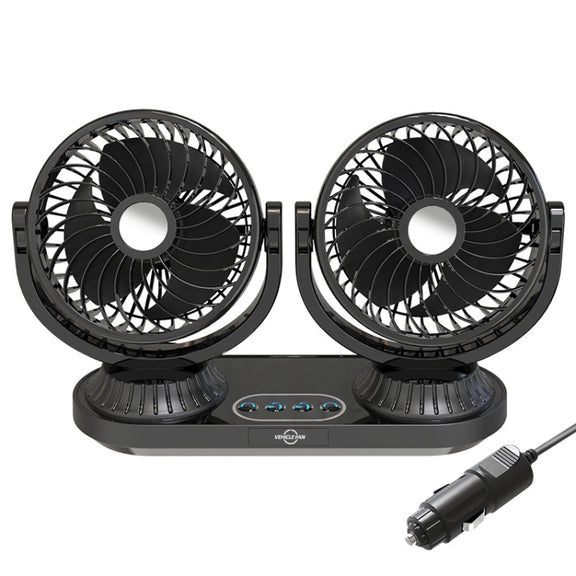F623 12V/24V Vehicle Electric Oscillating Head Rotatable Double Head Fan (Basic)