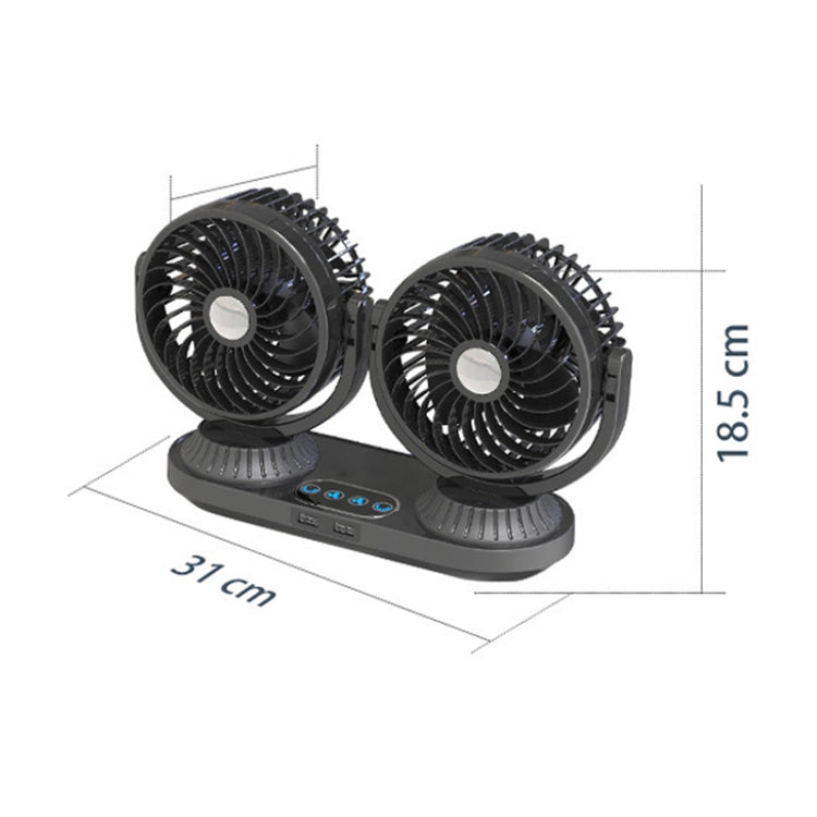 F623 12V/24V Vehicle Electric Oscillating Head Rotatable Double Head Fan (Basic)