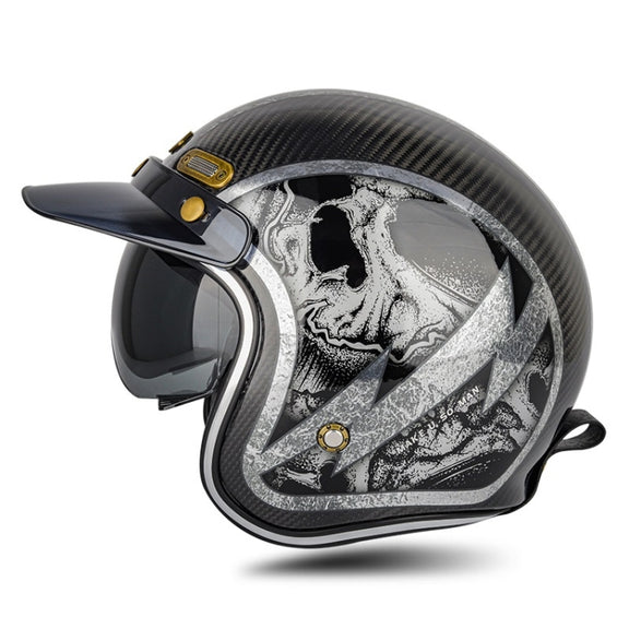 SOMAN Motorcycle Four Seasons Carbon Fiber Half Helmet, Color: Carbon Fiber Silver Lightning(M)
