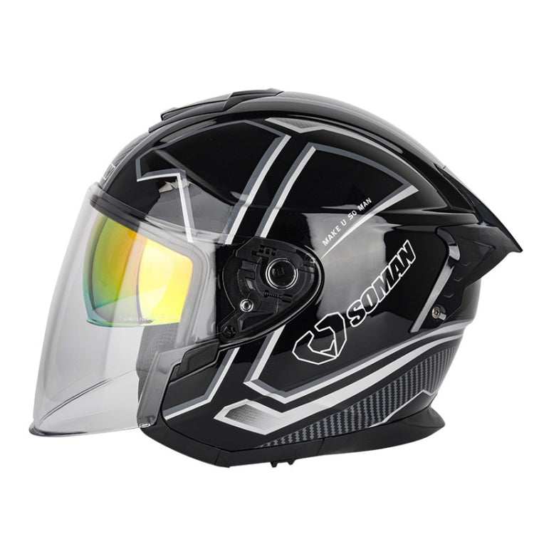 SOMAN Motorcycle Electric Bicycle Dual Lens Riding Helmet, Size: S(Black Silver)