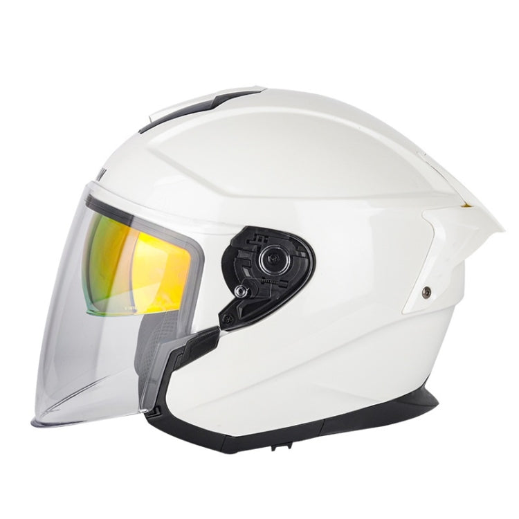 SOMAN Motorcycle Electric Bicycle Dual Lens Riding Helmet, Size: S(Pearl White)