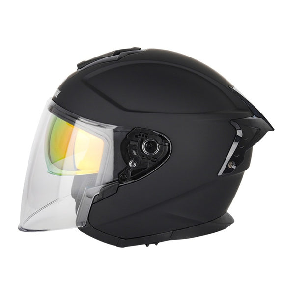 SOMAN Motorcycle Electric Bicycle Dual Lens Riding Helmet, Size: L(Matte Black)
