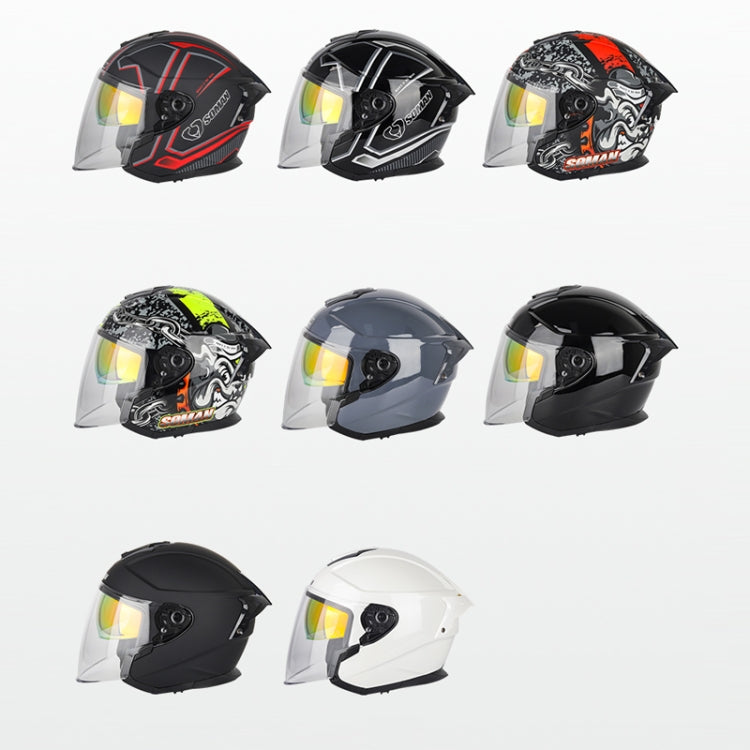 SOMAN Motorcycle Electric Bicycle Dual Lens Riding Helmet, Size: M(Black Red)