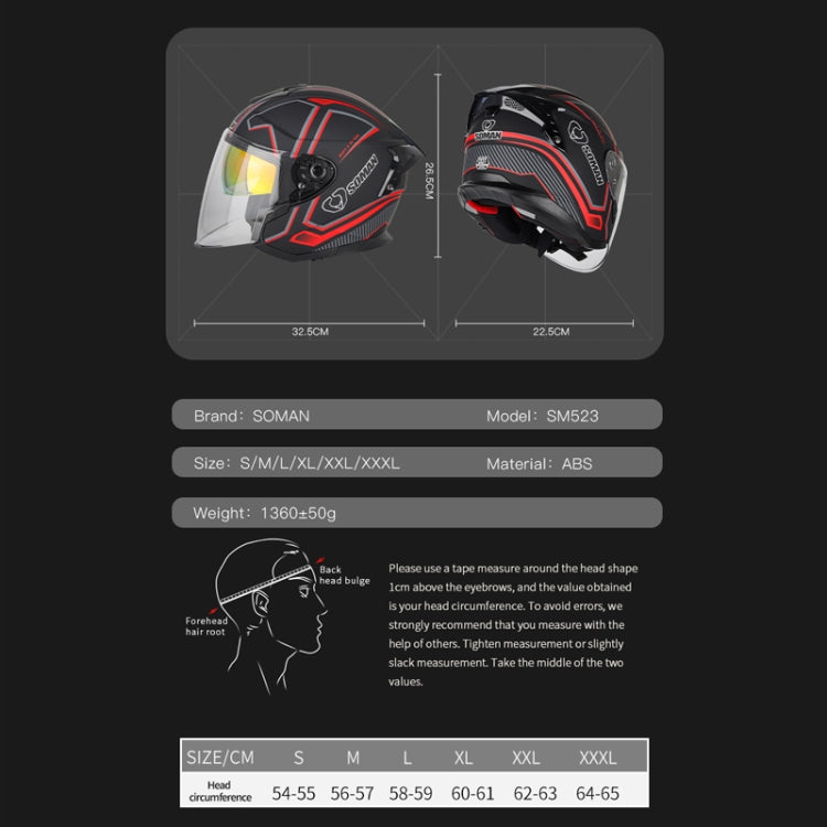 SOMAN Motorcycle Electric Bicycle Dual Lens Riding Helmet, Size: S(Black Red)