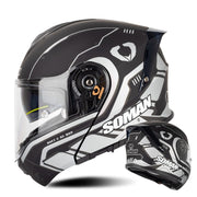 SOMAN Racing Motorcycle Double Lens Riding Safety Helmet, Size: M(Prince Charle Silver Gray)