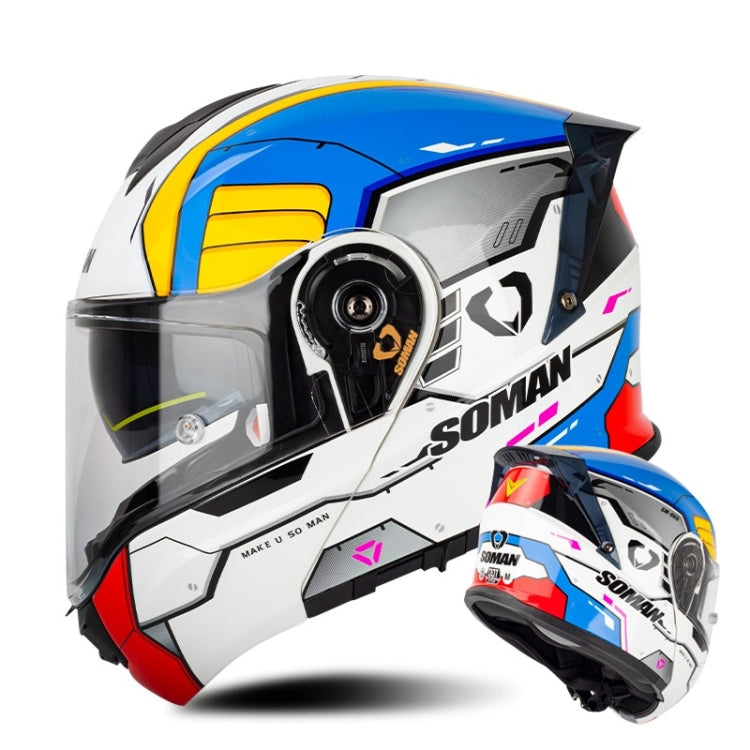 SOMAN Racing Motorcycle Double Lens Riding Safety Helmet, Size: M(Mobile Suit)