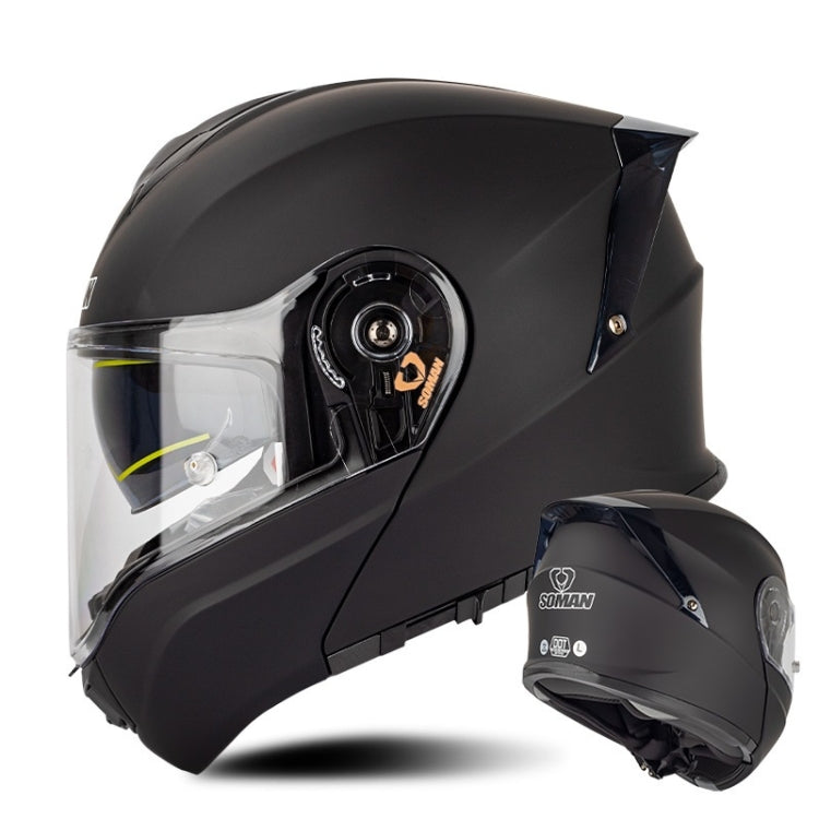 SOMAN Racing Motorcycle Double Lens Riding Safety Helmet, Size: M(Matt Black)