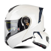 SOMAN Racing Motorcycle Double Lens Riding Safety Helmet, Size: M(Pearl White)