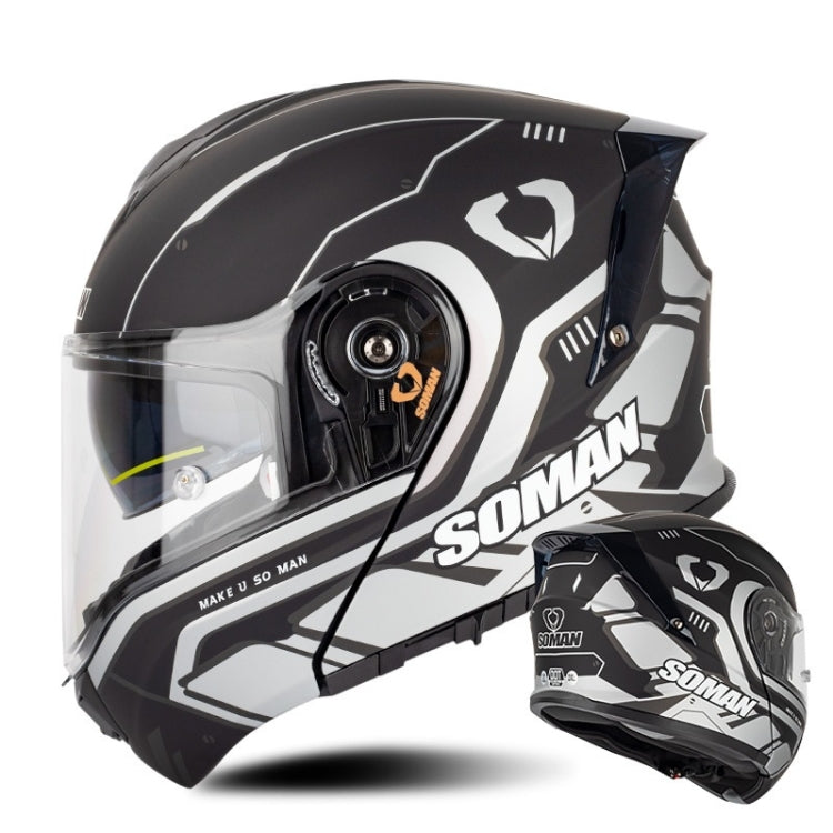 SOMAN Racing Motorcycle Double Lens Riding Safety Helmet, Size: L(Prince Charle Silver Gray)