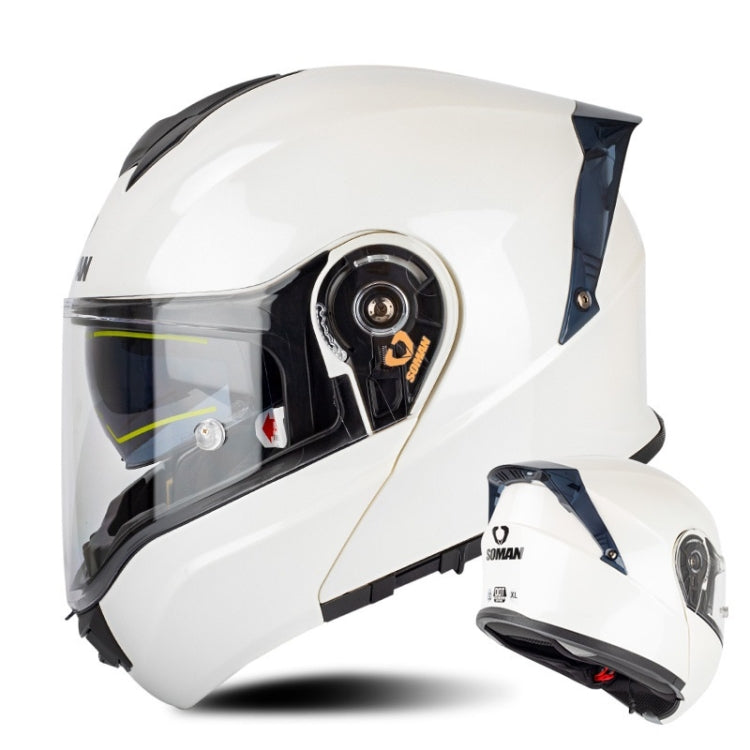 SOMAN Racing Motorcycle Double Lens Riding Safety Helmet, Size: XXL(Pearl White)