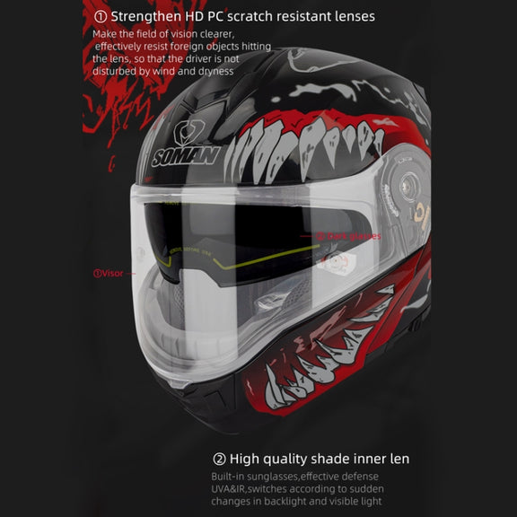 SOMAN Racing Motorcycle Double Lens Riding Safety Helmet, Size: L(Silver Gray Yellow Vision)