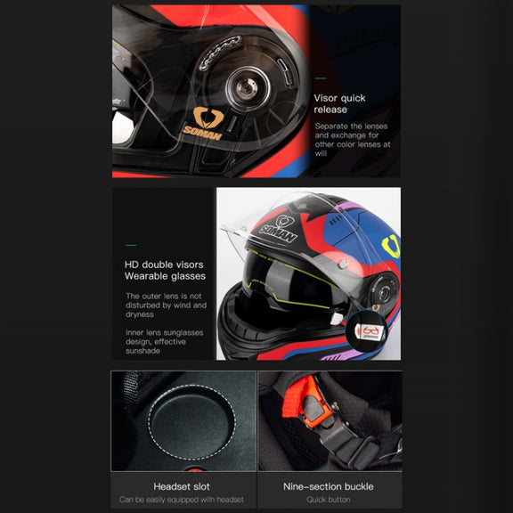 SOMAN Racing Motorcycle Double Lens Riding Safety Helmet, Size: M(Silver Gray Black Vision)