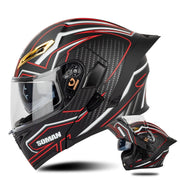 SOMAN Motorcycle Dual Lens Riding Peel-Off Full Coverage Helmet, Size: S(Matt Black Red)