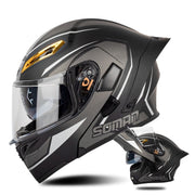 SOMAN Motorcycle Dual Lens Riding Peel-Off Full Coverage Helmet, Size: S(Black Gray Track)