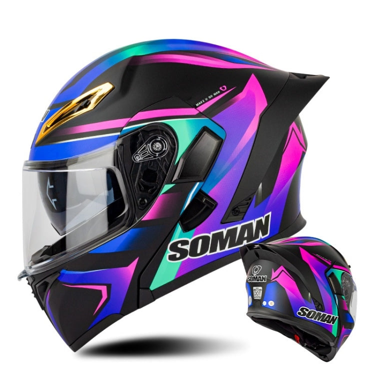 SOMAN Motorcycle Dual Lens Riding Peel-Off Full Coverage Helmet, Size: M(Sapphire Vision)