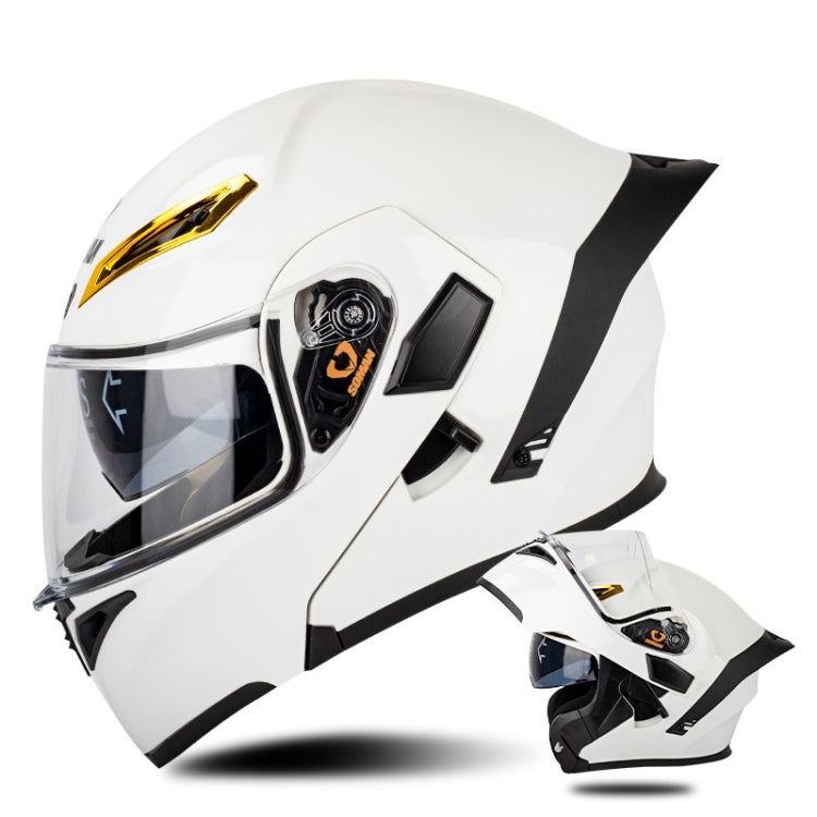 SOMAN Motorcycle Dual Lens Riding Peel-Off Full Coverage Helmet, Size: M(Pearl White)