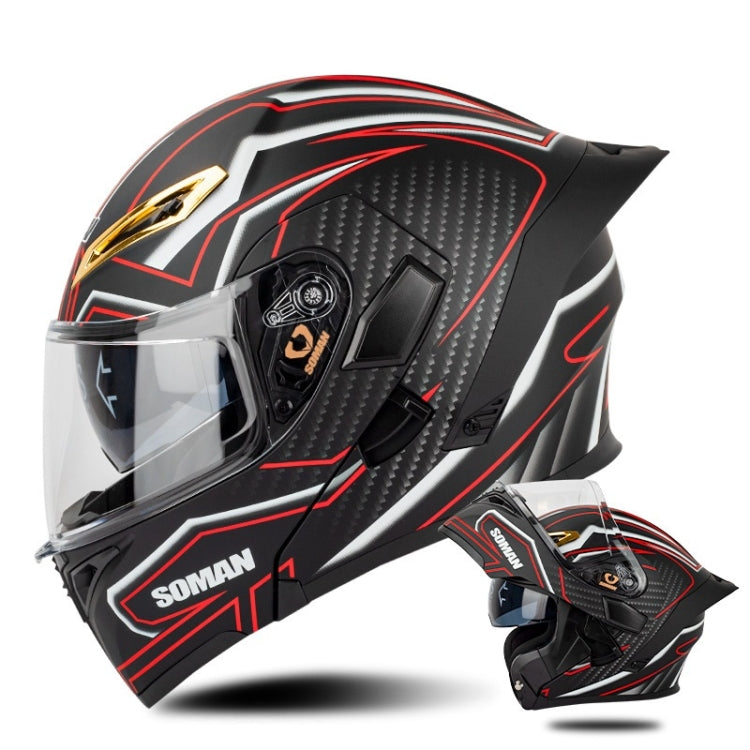 SOMAN Motorcycle Dual Lens Riding Peel-Off Full Coverage Helmet, Size: L(Matt Black Red)