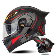 SOMAN Motorcycle Dual Lens Riding Peel-Off Full Coverage Helmet, Size: L(Black Red Track)