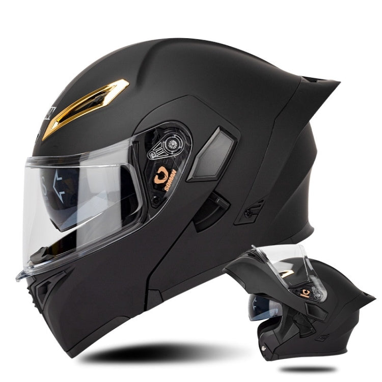 SOMAN Motorcycle Dual Lens Riding Peel-Off Full Coverage Helmet, Size: L(Matt Black)
