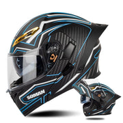 SOMAN Motorcycle Dual Lens Riding Peel-Off Full Coverage Helmet, Size: XL(Matt Black Blue)