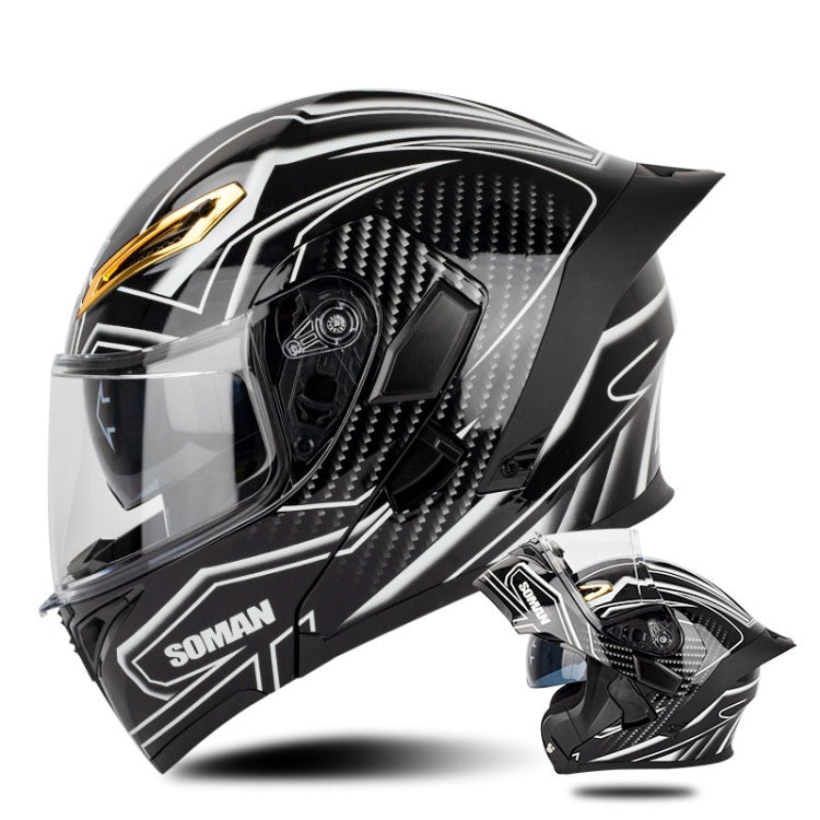 SOMAN Motorcycle Dual Lens Riding Peel-Off Full Coverage Helmet, Size: XL(Bright Black White)