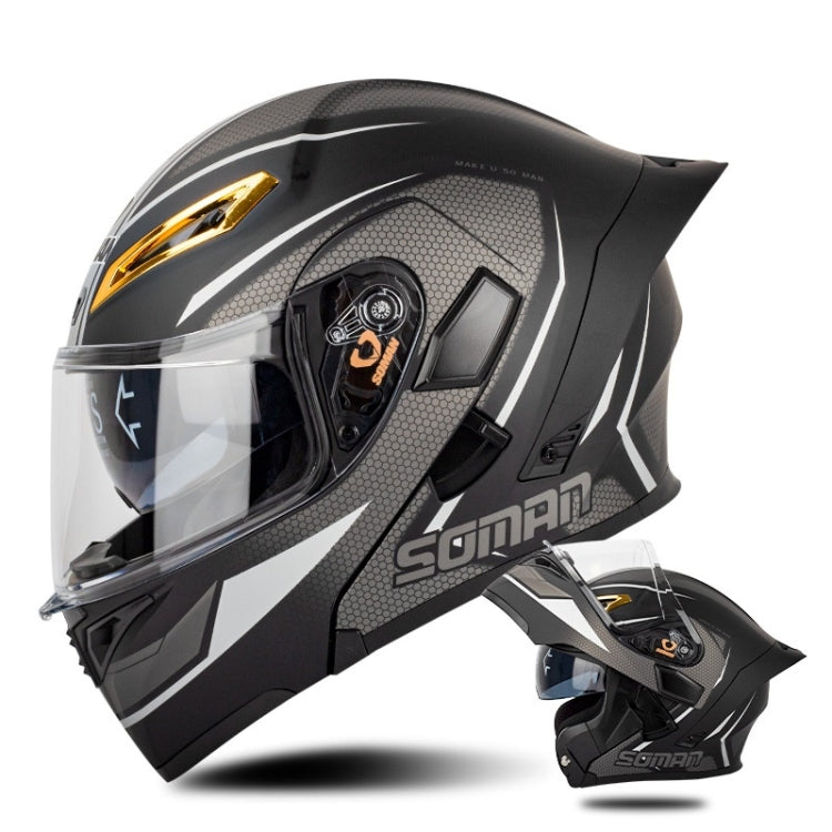 SOMAN Motorcycle Dual Lens Riding Peel-Off Full Coverage Helmet, Size: XL(Black Gray Track)