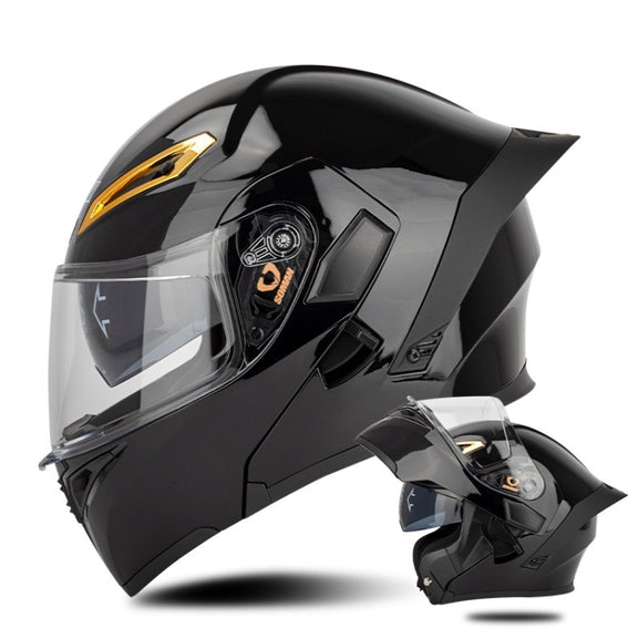 SOMAN Motorcycle Dual Lens Riding Peel-Off Full Coverage Helmet, Size: XXL(Bright Black)