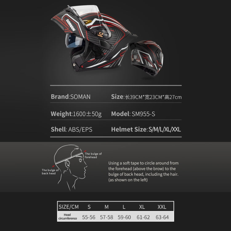 SOMAN Motorcycle Dual Lens Riding Peel-Off Full Coverage Helmet, Size: L(Sapphire Vision)