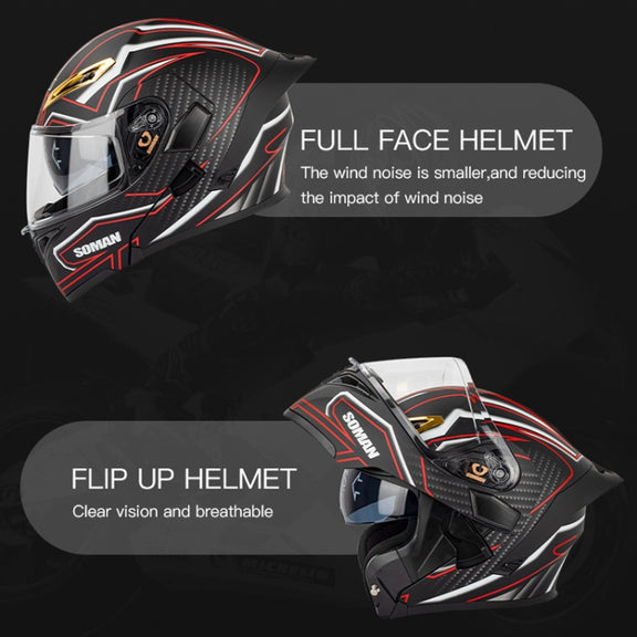 SOMAN Motorcycle Dual Lens Riding Peel-Off Full Coverage Helmet, Size: XXL(Sapphire Vision)