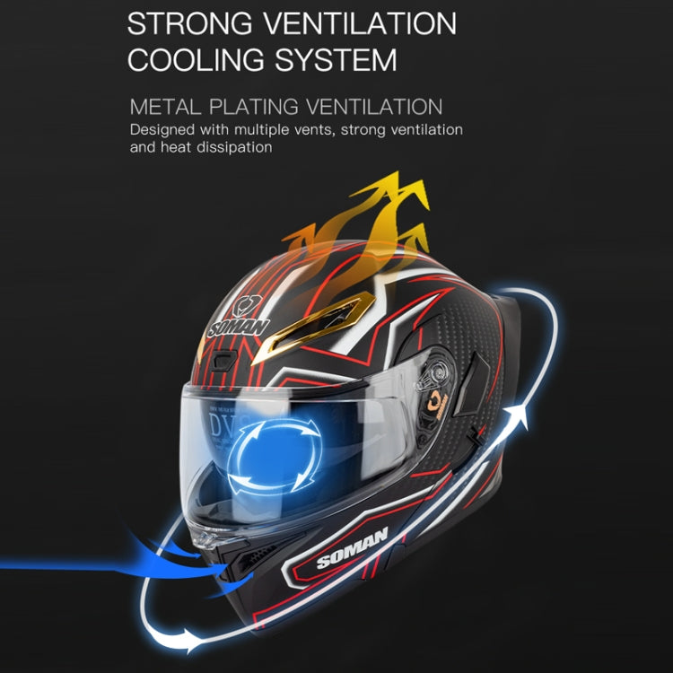 SOMAN Motorcycle Dual Lens Riding Peel-Off Full Coverage Helmet, Size: M(Matt Black Red)