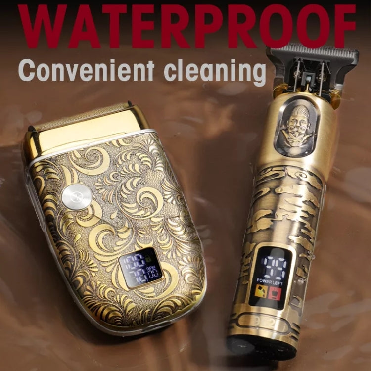 Men Bald Haircut 2 In 1 Electric Hair Clipper Water-resistant Set(Gold)