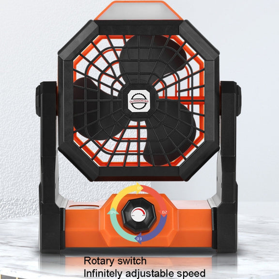 Outdoor Infinitely Variable Speed Portable Large Wind Charging Camping Lighting Fan(Black Orange)