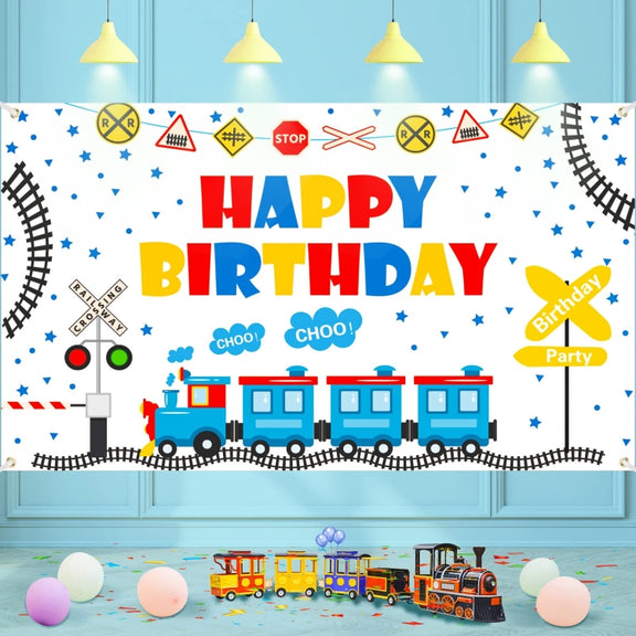 210x180cm Train Cartoon Children Birthday Background Cloth Faber Decoration