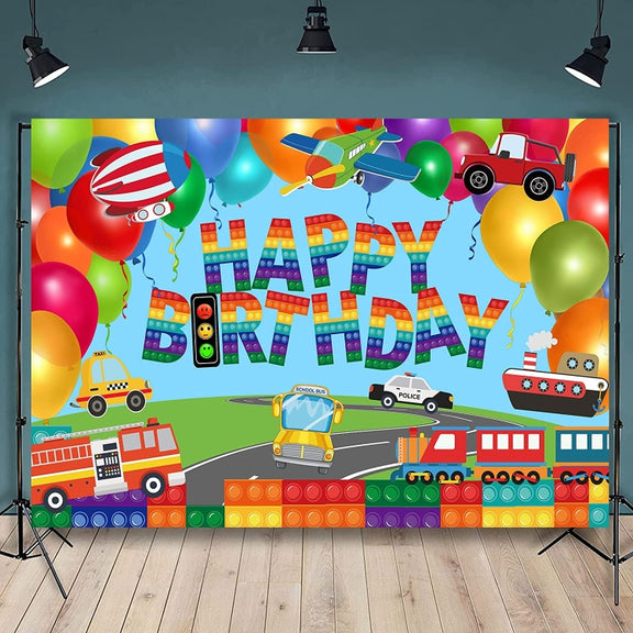 210x150cm Train Fire Truck Party Background Cloth