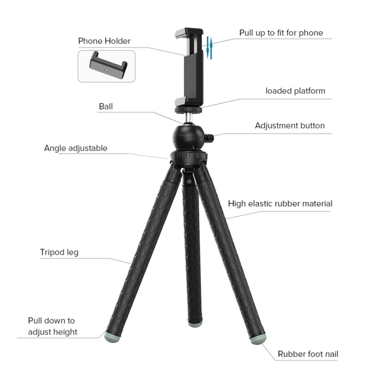 APEXEL APL-JJ09 Mobile Selfie Live Streaming Portable Stretch Telephoto Tripod(Black)