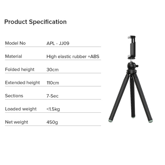 APEXEL APL-JJ09 Mobile Selfie Live Streaming Portable Stretch Telephoto Tripod(Black)