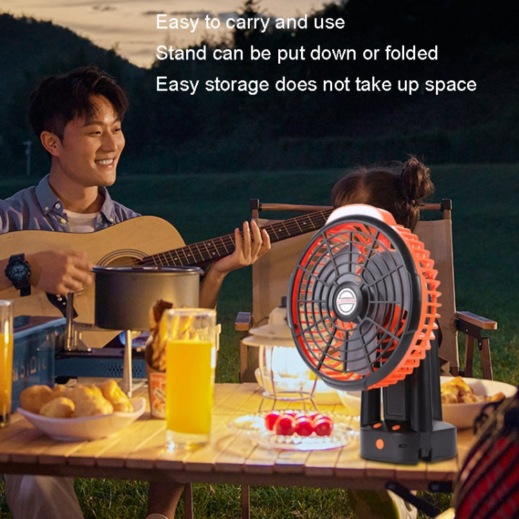 Outdoor Camping USB Charging Fan Tent Swing Head Fan With Tripod LED Light(Black Orange)