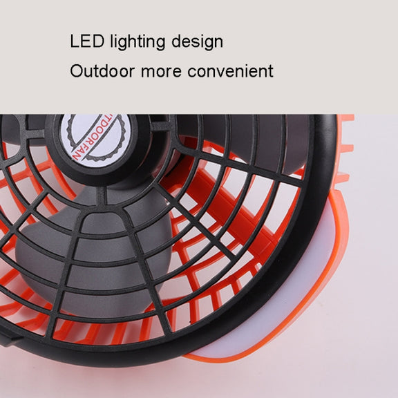 Outdoor Camping USB Charging Fan Tent Swing Head Fan With Tripod LED Light(Black Orange)