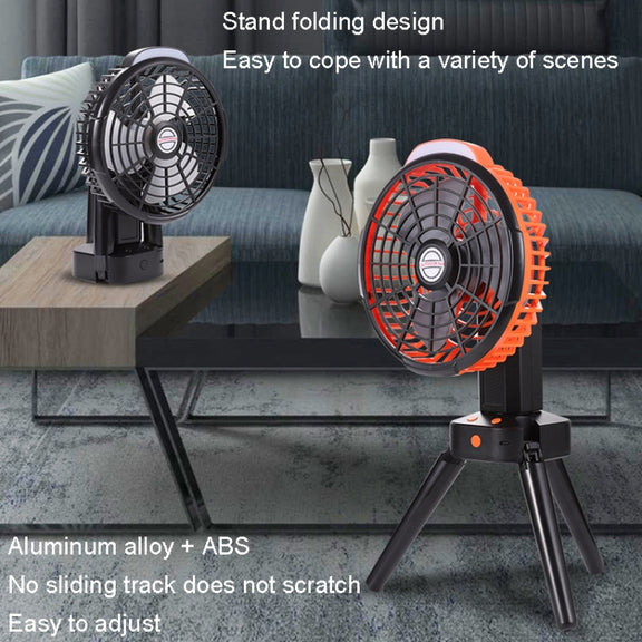 Outdoor Camping USB Charging Fan Tent Swing Head Fan With Tripod LED Light(Black Orange)