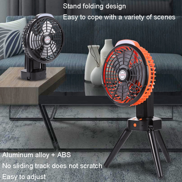 Outdoor Camping USB Charging Fan Tent Swing Head Fan With Tripod LED Light(Black Orange)