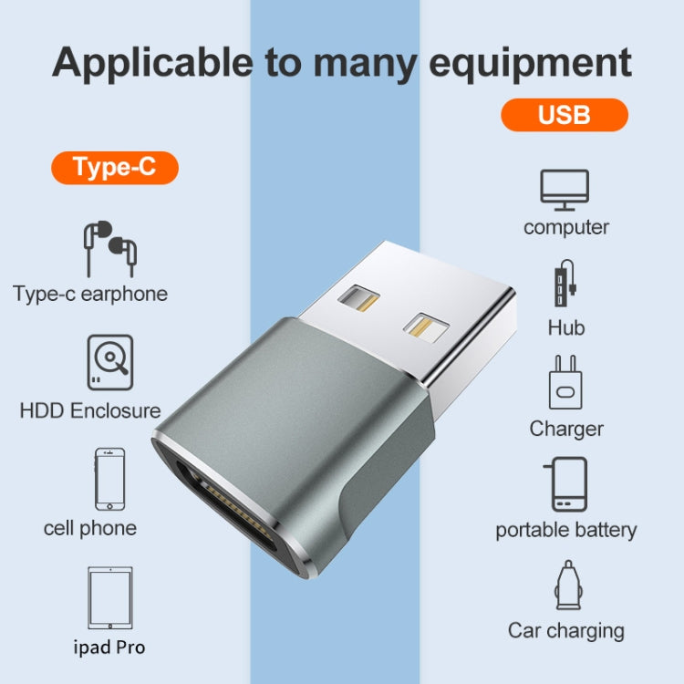 USB 2.0 Male To USB-C / Type-C Female Adapter, Support Charging & Transmission Data(Silver)