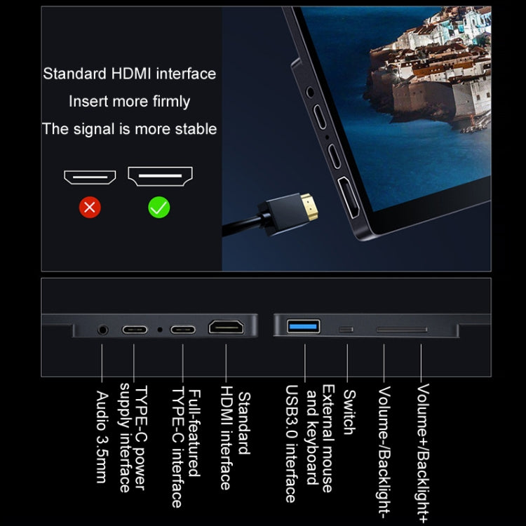 13.3 inch Ordinary Version 4K Portable External Extended Screen Display For Switch/PS5/Mobile Phone/Computer(UK Plug)