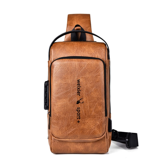 WEIXIER X318 Single Shoulder Crossbody Male Water-resistant Anti-Theft Small Backpack(Light Brown)